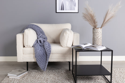 Boom fåtölj, vit teddytyg