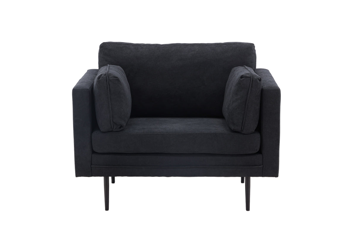 Boom fåtölj, svart polyester- & linnetyg