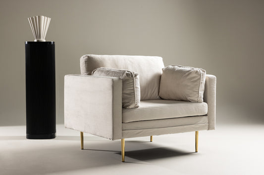 Boom fåtölj, ljusbeige manchester/metallben